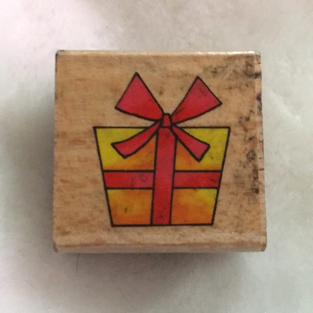 Wooden Stamp with Gift Box Design
